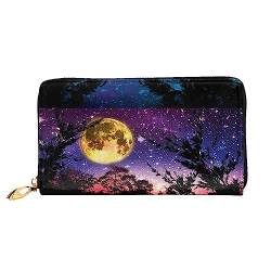 PEIXEN Night Sky with Trees Leather Wallet Credit Card Holder Purse Zip Around Long Coin Purse Phone Clutch, Schwarz , Einheitsgröße von PEIXEN