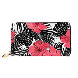 PEIXEN Red Hibiscus Leder Geldbörse Kreditkartenetui Geldbörse Reißverschluss um Lange Münzbörse Telefon Clutch, Schwarz, Einheitsgröße, Schwarz , Einheitsgröße von PEIXEN