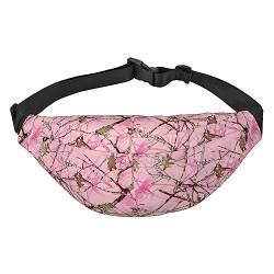 Pink Leaves Camo Fanny Pack Unisex Water Resistant Waist Bag Pack Lightweight Belt Bag for Travel Sports Hiking, Black, One Size, Schwarz , Einheitsgröße von PEIXEN