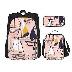 Pink Sketch Segelrucksack Personalisierte Reisetasche mit Lunchtasche Federmäppchen Set von 3 Stück, Schwarz , Einheitsgröße, Daypack Rucksäcke von PEIXEN