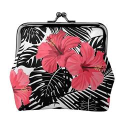 Rote Hibiskus-Münzgeldbörse Kiss Lock Wechselgeldbörse Leder Kleingeldbeutel Kleine Frauen Geldbörse Tasche für Geschenke, Schwarz, Einheitsgröße, Mode, Schwarz , Einheitsgröße, modisch von PEIXEN