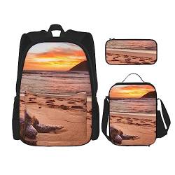 Rucksack mit Meeresschildkröte, Sonnenuntergang, personalisiert, Reisetasche mit Lunch-Tasche, Federmäppchen, 3-teiliges Set, Schwarz , Einheitsgröße, Daypack Rucksäcke von PEIXEN