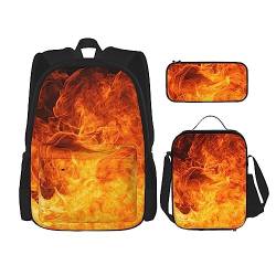 Rucksack mit brüllender Flamme, personalisiert, Reisetasche mit Lunch-Tasche, Federmäppchen, 3-teiliges Set, Schwarz , Einheitsgröße, Daypack Rucksäcke von PEIXEN