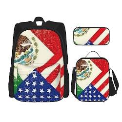 Rucksack mit mexikanischer amerikanischer Flagge, personalisierbar, Reisetasche mit Lunch-Tasche, Federmäppchen, 3-teiliges Set, Schwarz , Einheitsgröße, Daypack Rucksäcke von PEIXEN