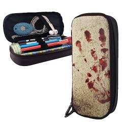 Schmutzige Wand mit blutiger Hand Federmäppchen Große Kapazität Leder Bleistift Tasche Tragbare Bleistift Tasche mit Reißverschluss für Büro Organizer, Schwarz , Einheitsgröße, Reisen von PEIXEN