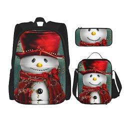 Weihnachten Schneemann Rucksack Personalisierte Reisetasche Mit Mittagessen Tasche Federmäppchen Set von 3 Stück, Schwarz , Einheitsgröße, Daypack Rucksäcke von PEIXEN