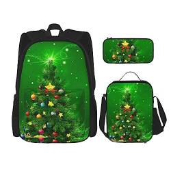 Weihnachtsbäume Rucksack Personalisierte Reisetasche Mit Mittagessen Tasche Federmäppchen Set von 3 Stück, Schwarz , Einheitsgröße, Daypack Rucksäcke von PEIXEN