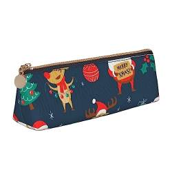 Weihnachtsmann Weihnachten Federmäppchen Leder Bleistift Tasche Tragbare Kosmetiktasche Dreieck Stifttasche Aufbewahrungstasche für Arbeit Büro Reisen, weiß, Einheitsgröße, Münzbeutel von PEIXEN