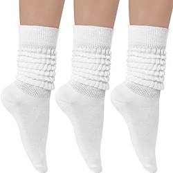 PEJPYMC Damen Slouch Cotton Knit Socken Kniehohe Scrunch Socke 3 Paar Größe 6-11 (H,One Size) von PEJPYMC