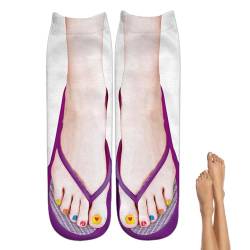 Flop-Socken mit 3D-Druck - Socken mit 3D-Muster und Maniküre-Aufdruck | Lustige Slipper-Socken, Socken mit 3D-Muster und Maniküre-Aufdruck, lustige Socken für Frauen, Socken sehen aus wie Pekmar von PEKMAR