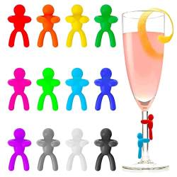 PEKMAR Lustige Getränkemarker, Silikon-Getränkemarker - 12 Stück Little Man Silikon-Weinglasmarker,Wiederverwendbare Weinglas-Marker, lustig für Partys, Familien, Flaschenkennzeichnung, von PEKMAR