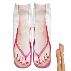 Socken mit 3D-Muster | Lustige Slipper-Socken Sandale bedruckt | Lustige Slipper-Socken mit Sandalen-Aufdruck, Socken sehen aus wie Schuhe für Frauen, lustige Geschenke für Halloween, Pekmar von PEKMAR