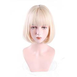 Blonde Perücke Für Frauen Mit Kurzen Haaren, Bobo-Kopf, Volles Stirnband, Kurzes Glattes Haar, Natürliches Perückenset von PEKNUX