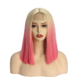 Europäische Und Amerikanische Kurze Glatte Haare Kleine Spitze Perücke Farbverlauf Rosa Perücke Weibliche Chemiefaser Volle Kopfbedeckung von PEKNUX