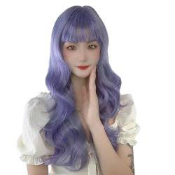 Haze-Blaue Perücke Für Frauen Mit Langen Lockigen Haaren Und Großen Wellen, Künstliche Echthaarperücken-Kopfbedeckung (Stirnband Nicht Im Lieferumfang Enthalten) von PEKNUX