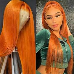 Lace-Front-Perücke, 33 X 10 Cm, Langes Glattes Haar, Spitzen-Stirnband, Orange von PEKNUX