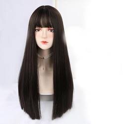 Perücke Für Frauen Mit Langen Haaren, Volles Stirnband, Langes Glattes Haar, Flauschiges Natur-Kunsthaar-Perücken-Set von PEKNUX