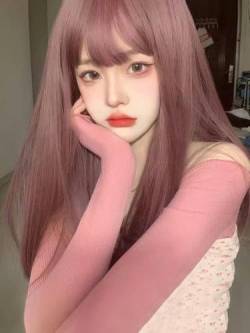 Schwarze Lange Glatte Haare Natürliche Perücke Mit Pony Für Frauen Sakura Pink 60Cm von PEKNUX