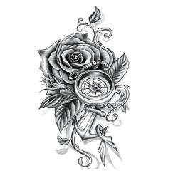 Skizzieren Sie Blumen-Tattoo-Aufkleber, Blumen-Arm-Tattoo-Aufkleber, Handbemalte Schwarz-Weiße, Wasserfeste Und Umweltfreundliche Blumen-Arm-Tattoo-Aufkleber von PEKNUX