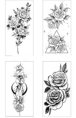 Suhua Tattoo-Aufkleber, Realistische Wasserdichte Skizze, Blumen-Tattoo-Aufkleber, Rose, Schlangenblume, Schwarze Und Weiße Blume von PEKNUX
