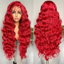 Vordere Spitzenperücke, Langes Lockiges Haar, Große Gewellte Spitzenhaarabdeckung, Leuchtend Rot von PEKNUX