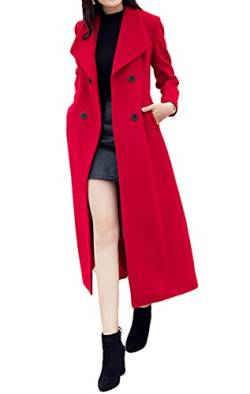 PENER Damen Charmant Warm Wollmantel Trenchjacke Winter Lange Overcoat Outwear, rot, 40 von PENER