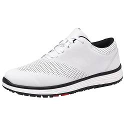 PENXZT Golfschuhe Für Männer wasserdichte Extra Weite Fit Casual Sneakers Nicht -Slip -Atmungsfreie Stachel -Trainer Für Golftraining,Weiß,42 EU von PENXZT