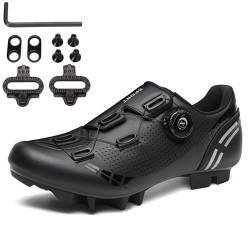 PENXZT Herren Damen MTB Schuhe, Fahrradschuhe Radschuhe Mountainbike Schuhe kompatibel mit SPD 2 Schrauben mit Cleats Radsportschuhe,Schwarz,37 EU von PENXZT