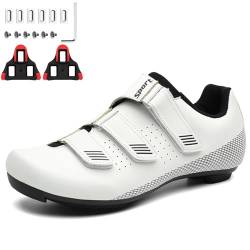 PENXZT Radsportschuhe Herren Damen Mode Fahrradschuhe Anti-Skid Atmungsaktiv Rennradschuh Kompatibel Look SPD SPD-SL Reitschuhe Schuhen,Weiß,48 EU von PENXZT