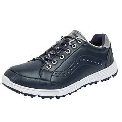 PENXZT wasserdichte Leder-Golfschuhe Für Herren Leichter, Bequemer Golfschuh Ohne Spikes Für Breite Passform, Atmungsaktiv, Große Größe,Blau,42 EU von PENXZT