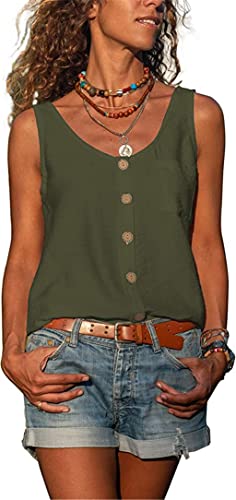 PEOD Cami Tank Top Damen Elegante mit Knopfleiste Scoop-Ausschnitt Oversize Locker Leibchen Unterhemd Sommer Oversize Einfarbig Bequem Leicht Shirts Tops Bluse Oberteile Grün gr 5XL von PEOD