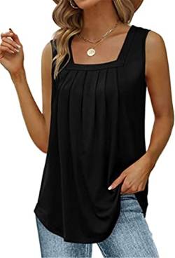 PEOD Damen Oversized Ärmellos U-Ausschnitt Plissee Elegante Tank Top Unterhemd Oberteile Große Größen Einfarbig Falten Locker Sommerhemd Bluse Cami Shirts Leibchen Weste gr 40 Schwarz von PEOD