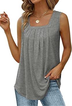 PEOD Damen Oversized Ärmellos U-Ausschnitt Plissee Elegante Tank Top Unterhemd Oberteile Große Größen Einfarbig Falten Locker Sommerhemd Bluse Cami Shirts Leibchen Weste gr 48 Grau von PEOD