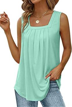 PEOD Damen Oversized Ärmellos U-Ausschnitt Plissee Elegante Tank Top Unterhemd Oberteile Große Größen Einfarbig Falten Locker Sommerhemd Bluse Cami Shirts Leibchen Weste gr 48 Grün von PEOD