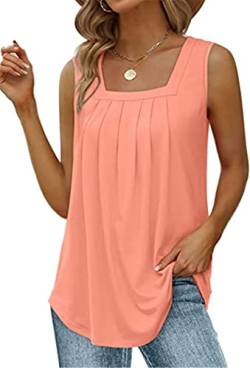 PEOD Damen Oversized Ärmellos U-Ausschnitt Plissee Elegante Tank Top Unterhemd Oberteile Große Größen Einfarbig Falten Locker Sommerhemd Bluse Cami Shirts Leibchen Weste gr 48 Rosa von PEOD