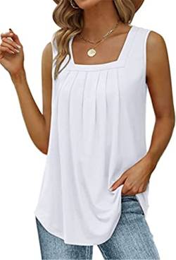 PEOD Damen Oversized Ärmellos U-Ausschnitt Plissee Elegante Tank Top Unterhemd Oberteile Große Größen Einfarbig Falten Locker Sommerhemd Bluse Cami Shirts Leibchen Weste gr 48 Weiss von PEOD