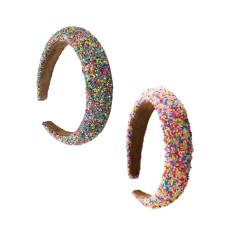 PEONNYT 2 Stück glitzernde Strass-Stirnbänder Kristall Diamant Mode Haarband handgefertigt Bling Perlen Stirnband Glitzer Haarband für Frauen Mädchen (Bonbonfarben) von PEONNYT