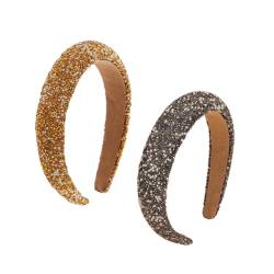 PEONNYT 2 Stück glitzernde Strass-Stirnbänder Kristall Diamant Mode Haarband handgefertigt Bling Perlen Stirnband Glitzer Haarband für Frauen Mädchen (Perlgold + Perlgrau) von PEONNYT