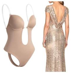 PEONNYT Frauen Tief V-Ausschnitt Klare Riemen Bodysuit Rückenlose Body Shaper Unterwäsche für Party/Hochzeit von PEONNYT