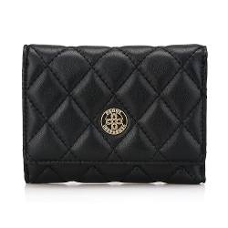 PEONY SUPREME Luxus gestepptes Leder kurz Trifold klein kompakt Brieftasche Kreditkartenetui Münzbörse Visitenkartenhalter Geschenk für Mädchen Frauen schwarz, Schwarz, Small von PEONY SUPREME