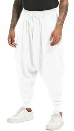 perdontoo Herren Casual Baggy Kordelzug Hippie Boho Aladin Haremshose, Weiß-1, 48 von PERDONTOO