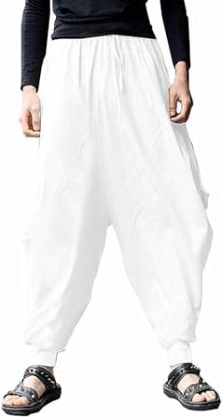 perdontoo Herren Casual Baggy Kordelzug Hippie Boho Aladin Haremshose, Weiß-2, 48 von PERDONTOO