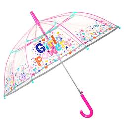 Girl Power Regenschirm für Kleine Mädchen 4 5 6 Jahre - Kinder Kinderregenschirm Pink Automatik met Reflektierenden Details - Rosa Sturmsicher Kinderschirm Schirm - Durchmesser 74 cm (Girl Power) von PERLETTI