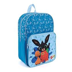 PERLETTI Bing Kinderrucksack Jungen Mädchen 3 4 5 6 Jahre - Kindergartenrucksack Hellblau mit Schwarzem Kaninchen auf Fronttasche - Rucksack Backpack Kindertasche Kleinkind Kindergarten - 36x24x12 cm von PERLETTI