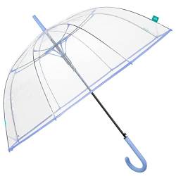 PERLETTI Blau Regenschirm Transparent für Damen Frauen - Durchsichtiger Schirm Kuppel Förmigen Windfest - Glockenregenschirm Stockschirm Automatik Sturmfest Klar Größ - Durchmesser 89 cm (Hellblau) von PERLETTI