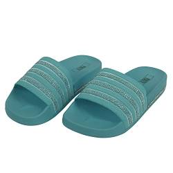 PERLETTI Blaue Hausschuhe Damen mit Perforiertem Band - Mädchen Pantoffeln Sommer Haus Strand - Frauen Slippers Schlappen Laufkomfort Bequem - Flache Pantoletten Latschen Wasserdicht (Türkis, 38 EU) von PERLETTI