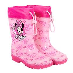 PERLETTI Disney Minni Maus Gummistiefel Rosa Pink - Minnie Mouse Kinder Stiefel Wasserdicht - Kleine Mädchen Regen Stiefeletten mit Schleifen - rutschfeste Sohle und Kordelzug (Rosa, 22/23 EU) von PERLETTI