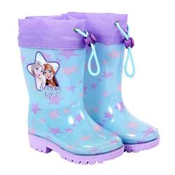 PERLETTI Disney die Eiskönigin II Gummistiefel mit ELSA Anna - Frozen 2 Regenstiefeln Türkis Lila für Kleine Mädchen - wasserdichte Stiefel mit rutschfeste Sohle und Kordelzug (Hellblau, 30/31 EU) von PERLETTI