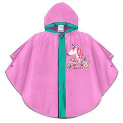 PERLETTI Einhorn Regenponcho Mädchen 3 4 5 6 Jahre - Pink Unicorn Regenjacke für Kinder mit Reflektorstreifen - Umhang Reflektierend Wasserdicht Regen Mantel mit Kapuze (Dunkelrosa, 3-6 Jahre) von PERLETTI
