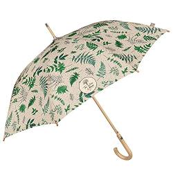 PERLETTI Green Regenschirm Groß Ökologisch Damen - Regen Stockschirm Automatik Umweltfreundlich mit Holzgriff - Öko Damenschirm mit Recyceltem Material - Durchmesser 102 cm (Beige mit Grünen Blättern) von PERLETTI